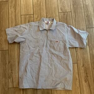 Ben Davis 1/4 Zip Work Shirt Short Sleeve Hickory Stripe Size Large USA